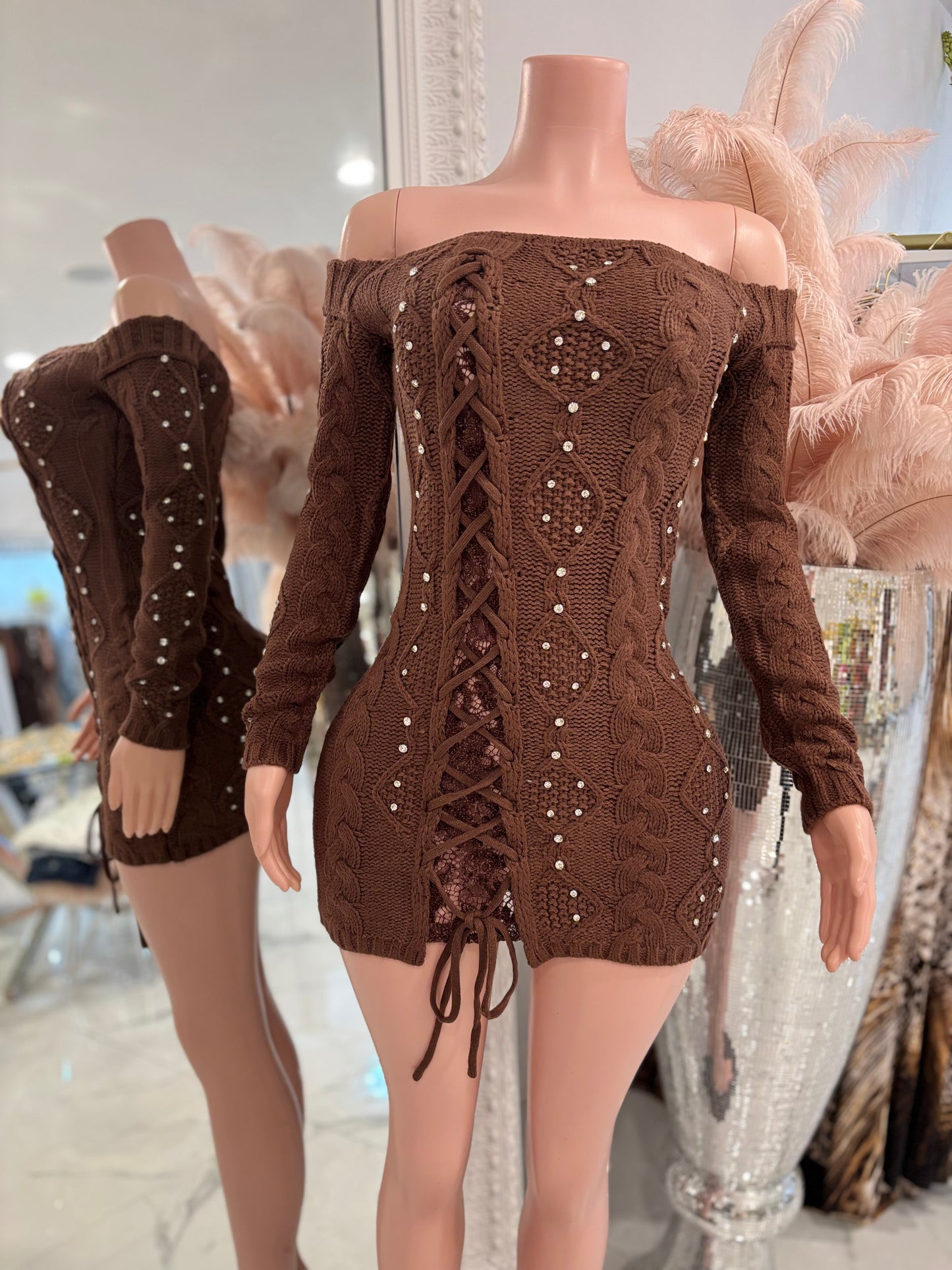 Wanna Get Close Mini Dress Brown