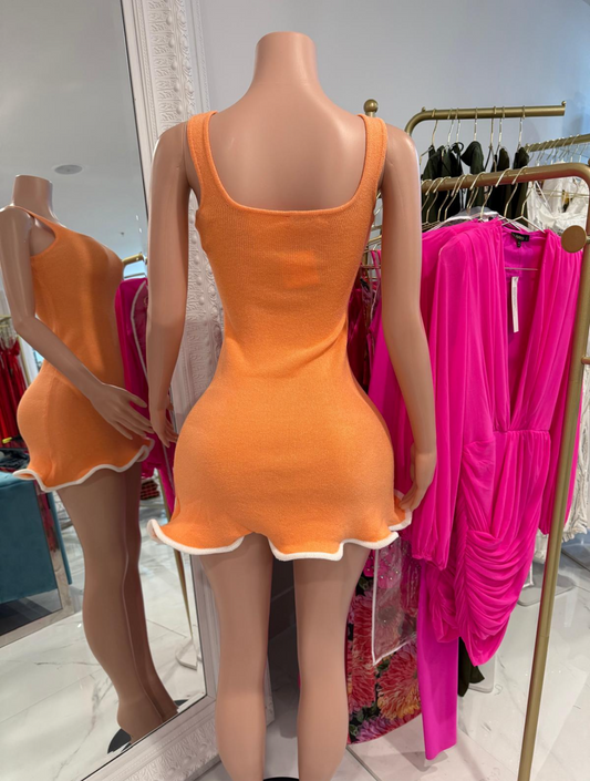 Minimalist Charm Knit Mini Dress Orange
