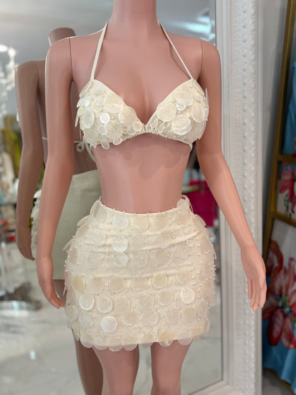 Sisi Linen Shells Skirt Set Nude
