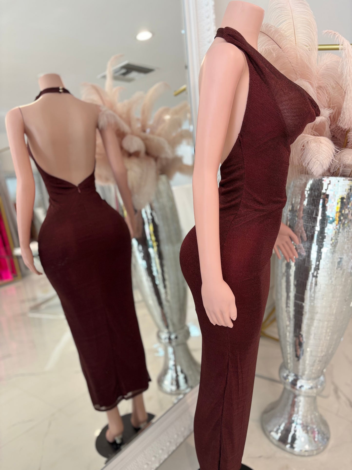 Voltage Curve Glitter Midi Dress Rojo Vino