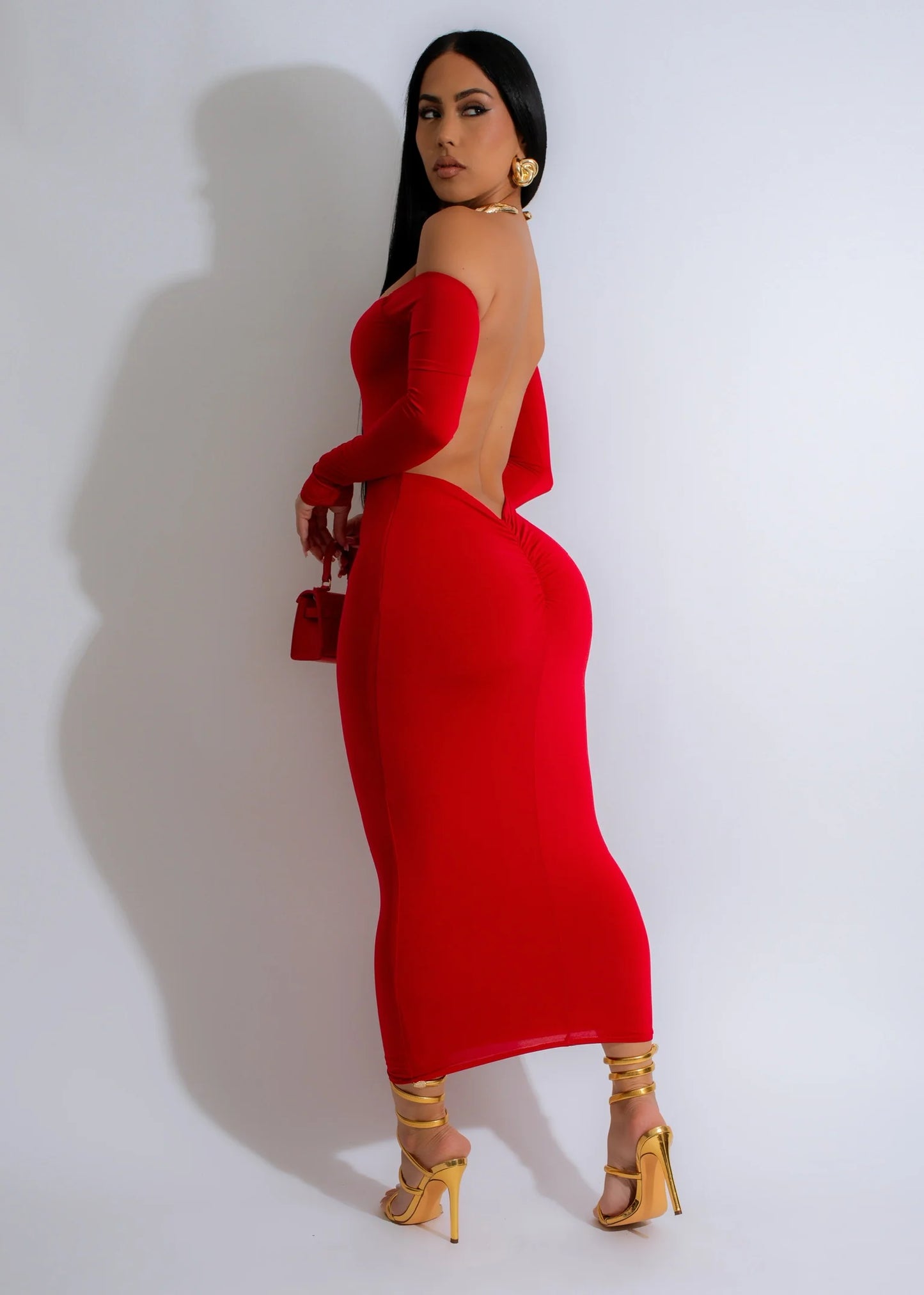 Monuca Ruched Midi Dress Red