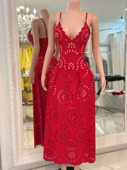 Feel The Breeze Eyelet Swimsuit Set Red