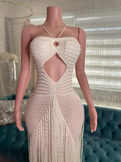 Tidal Threads Crochet Maxi Dress White