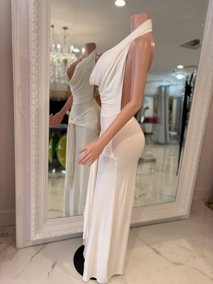 Sculpted Glow Ruched Maxi Dress White
