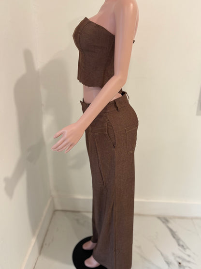 Let’s Get Into It Pants Set Brown