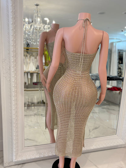 Absolutely Crochet Metallic Maxi Dress Gold