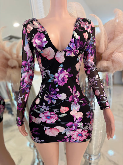 Vibrant Petal Mini Dress Black