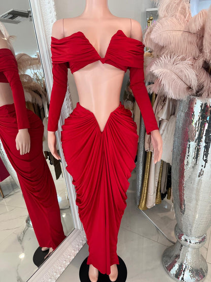 Ely  Harmony Ruched Skirt Set Red