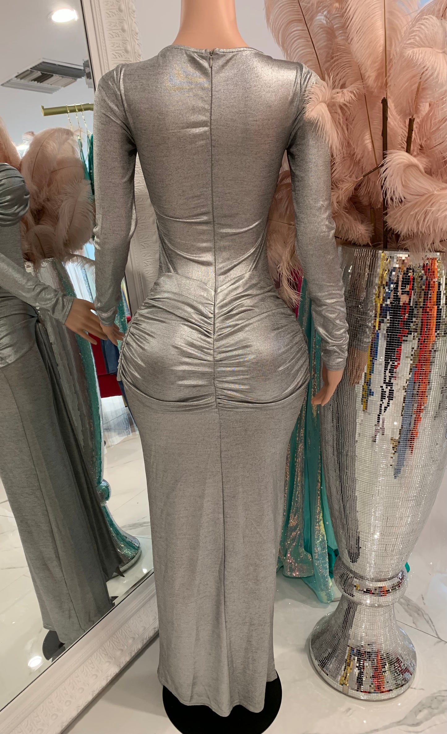 Mystical Ruched Maxi Dress Silver