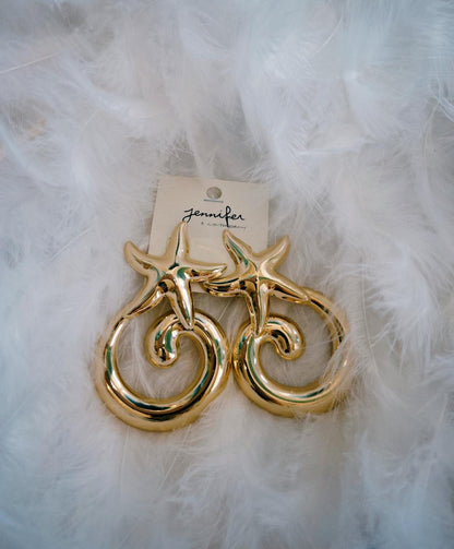 Ocean Goddess Statement Earrings Gold