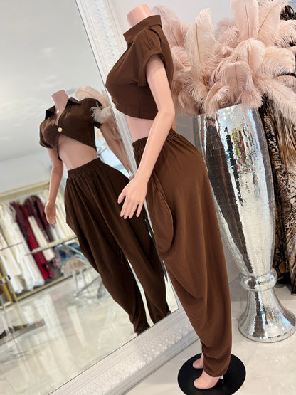 Don’t Even Bother Boy Pant Set Bronw