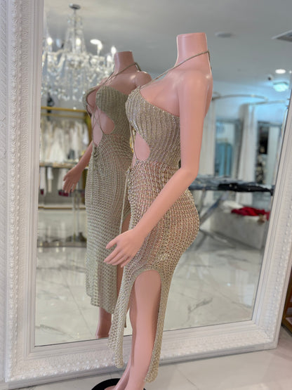 Absolutely Crochet Metallic Maxi Dress Gold