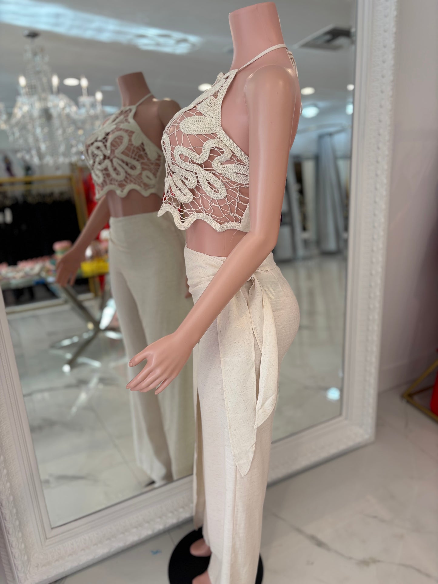 Sunkissed Nomad Floral Crochet Pant Set Nude