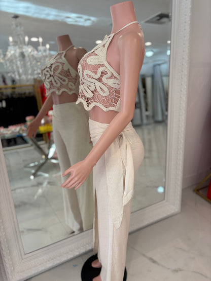 Sunkissed Nomad Floral Crochet Pant Set Nude