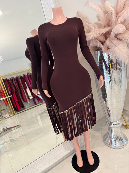 Wanna Get Groovy Midi Dress Brown