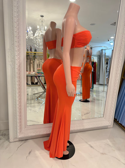 Sol Spiral Ruched Skirt Set Orange