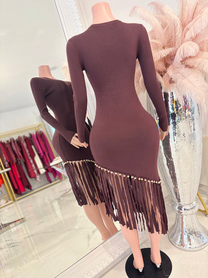 Wanna Get Groovy Midi Dress Brown