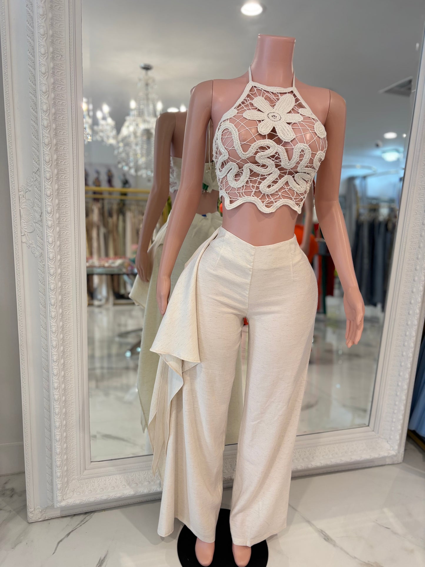 Sunkissed Nomad Floral Crochet Pant Set Nude