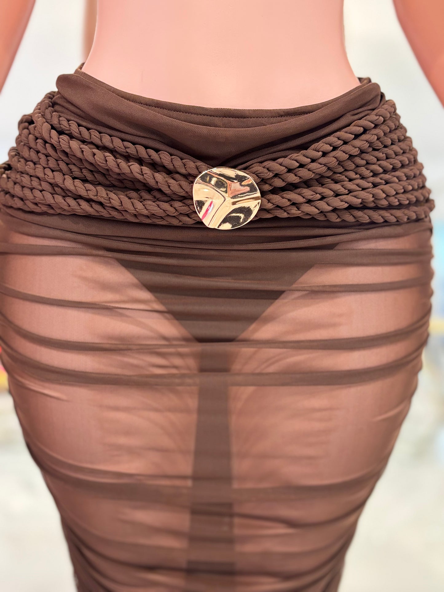 I'm a Little Tied Up Skirt Set Brown