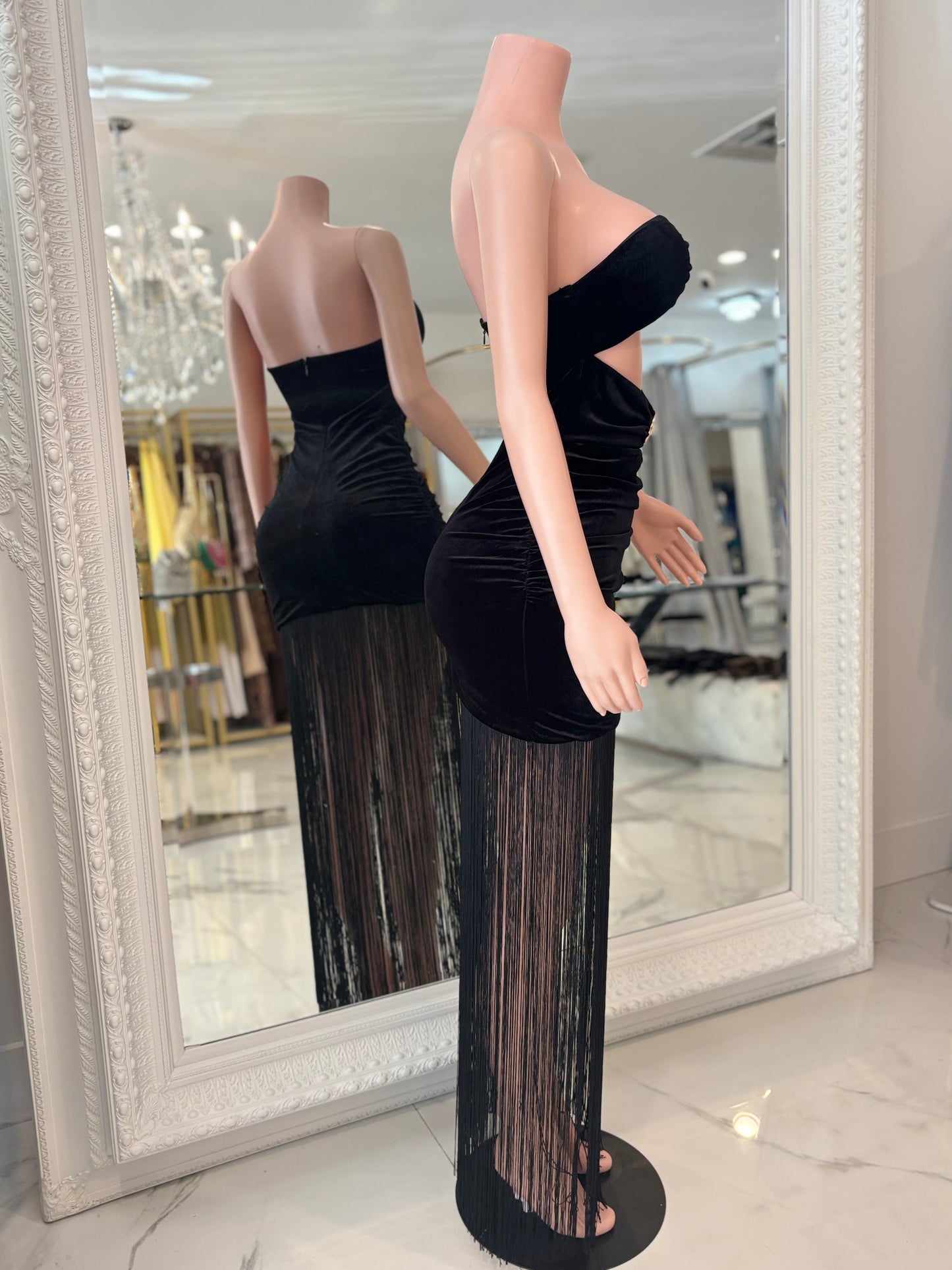 Phantom Muse Ruched Pearl Maxi Dress Black