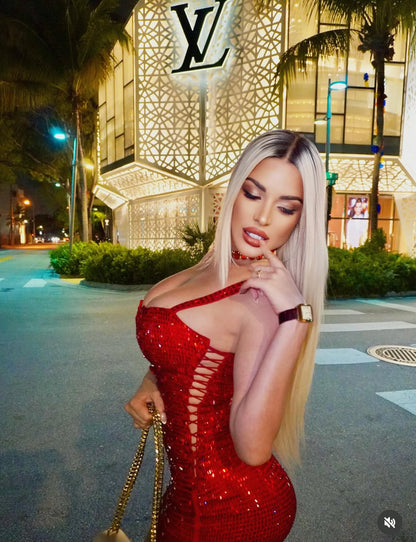 Queen Rhinestones Mini Dress Red