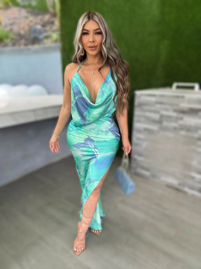 Sunset Glow Satin Maxi Dress