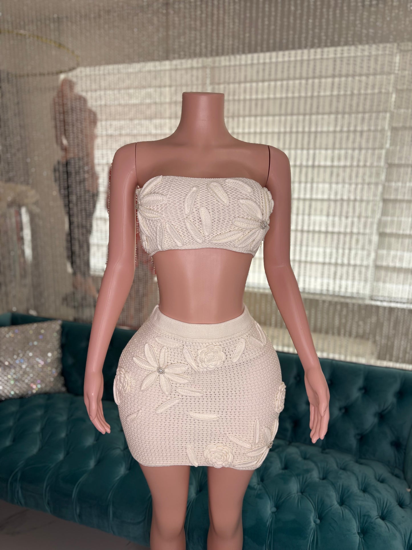 Britany White Crochet Skirt Set