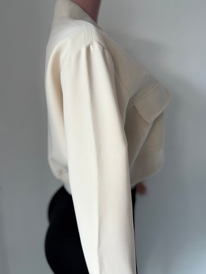 Cream Cropped Bomber Jacket