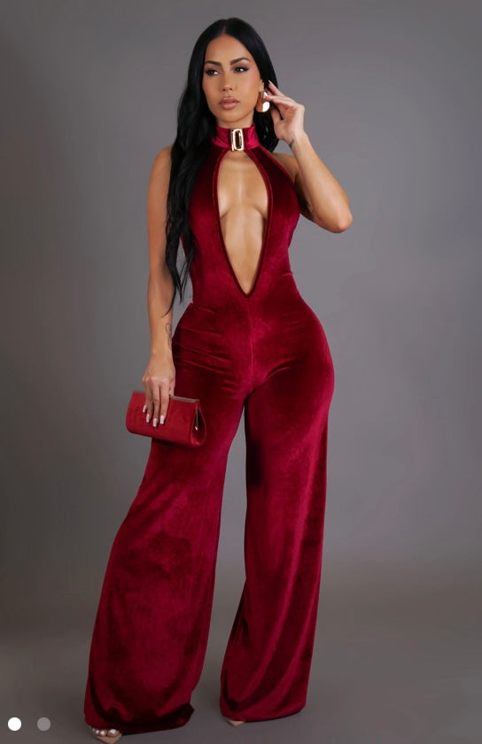 Velvet Jumpsuit Red