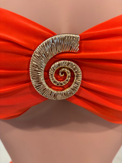 Sol Spiral Ruched Skirt Set Orange