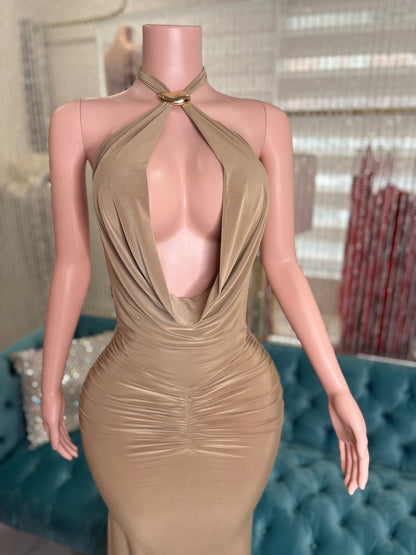 Split Intention Ruched Maxi Dress Nude