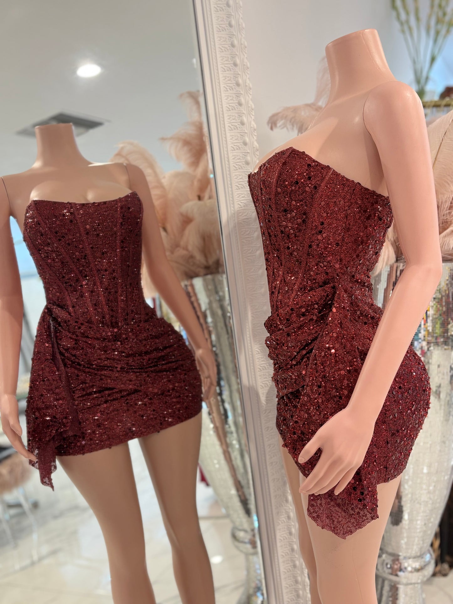 Starlight Seduction Sequin Mini Dress Rojo Vino