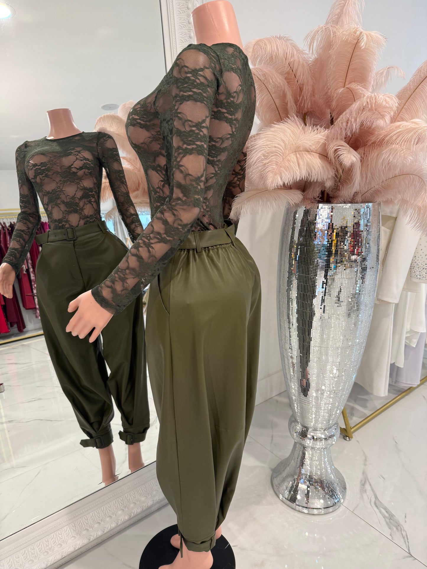 Olive High Waist Trousers Pants