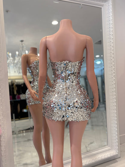 Aether Shimmer Sequin Mini Dress Silver