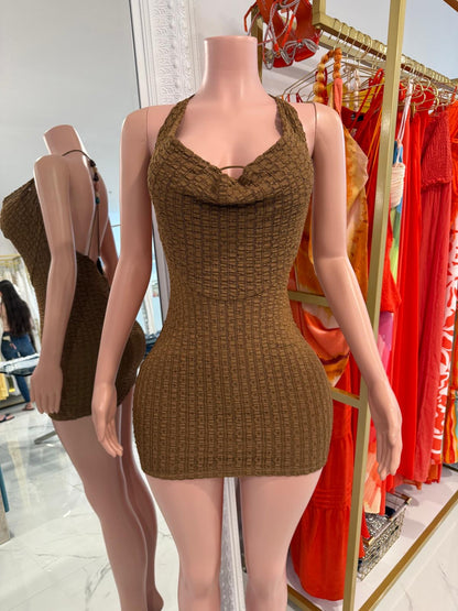 The Luxe Grid Mini Dress Brown