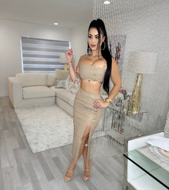 To Dedicate Faux Leather Skirt Set Nude