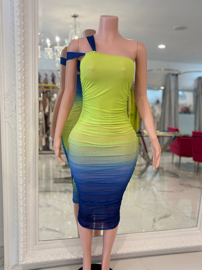 Sunset Rush Ruched Mesh Midi Dress Pink