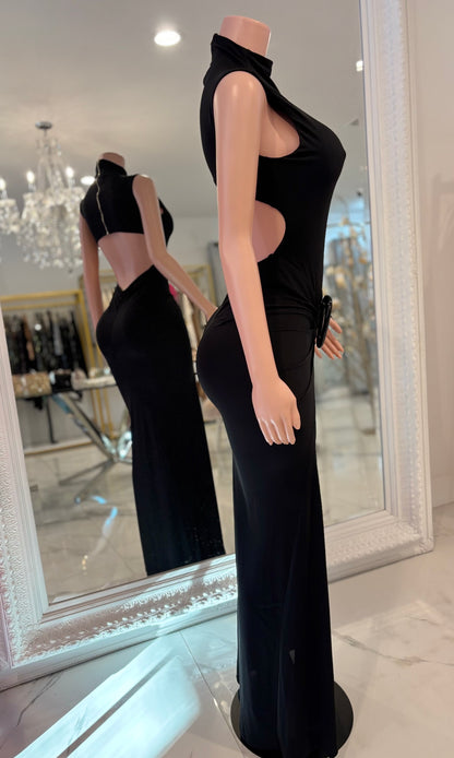 Midnight Trace Ruched Maxi Dress Black