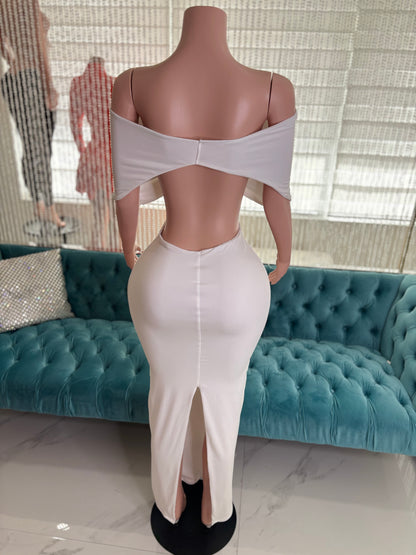 Moonlit Allure Ruched Maxi Dress White