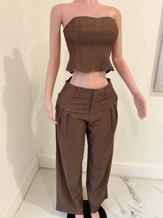 Let’s Get Into It Pants Set Brown
