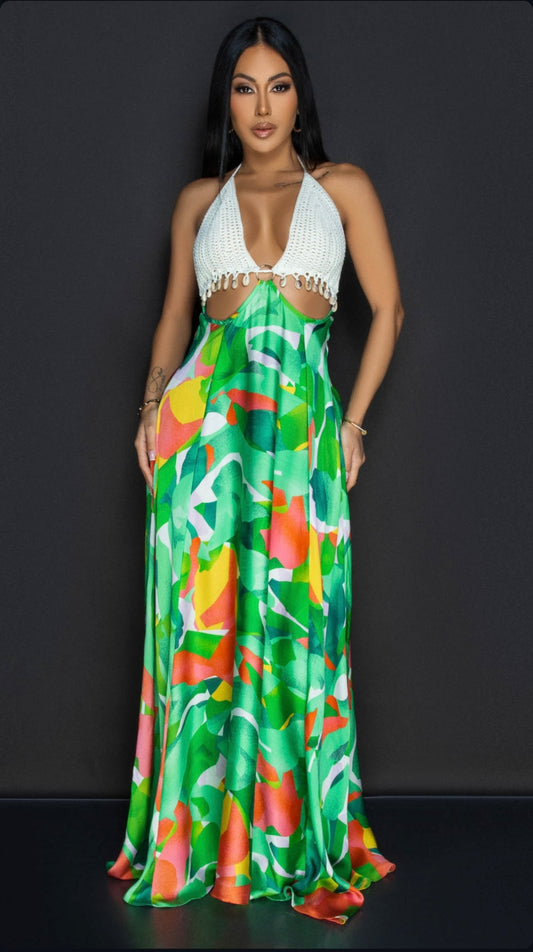 In Your Dreams Maxi Dress Crochet Green