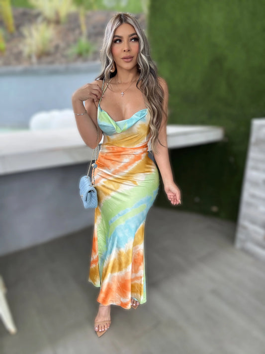 Drawn To You Satin Maxi Dress Orange