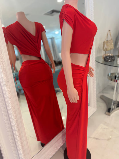 Velvet Lips Maxi Dress Red