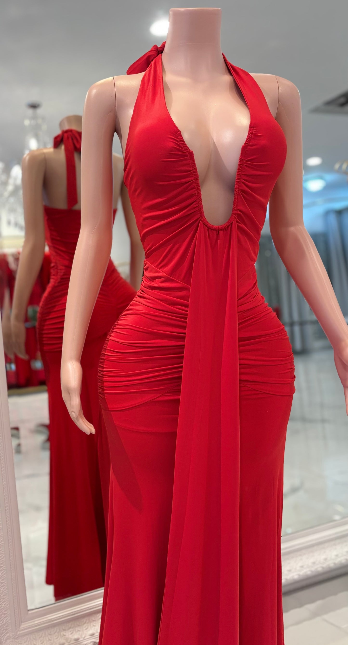 Yiyi Ruched Maxi Dress Red