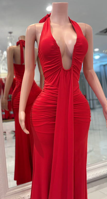 Yiyi Ruched Maxi Dress Red