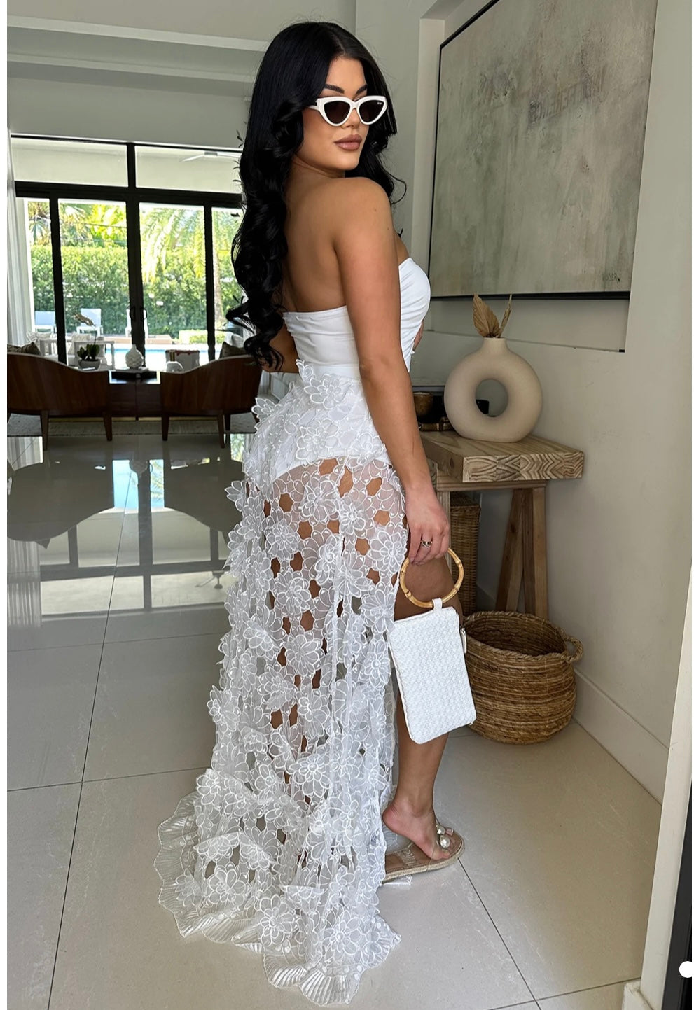 Floral Breeze Lace Skirt Set White