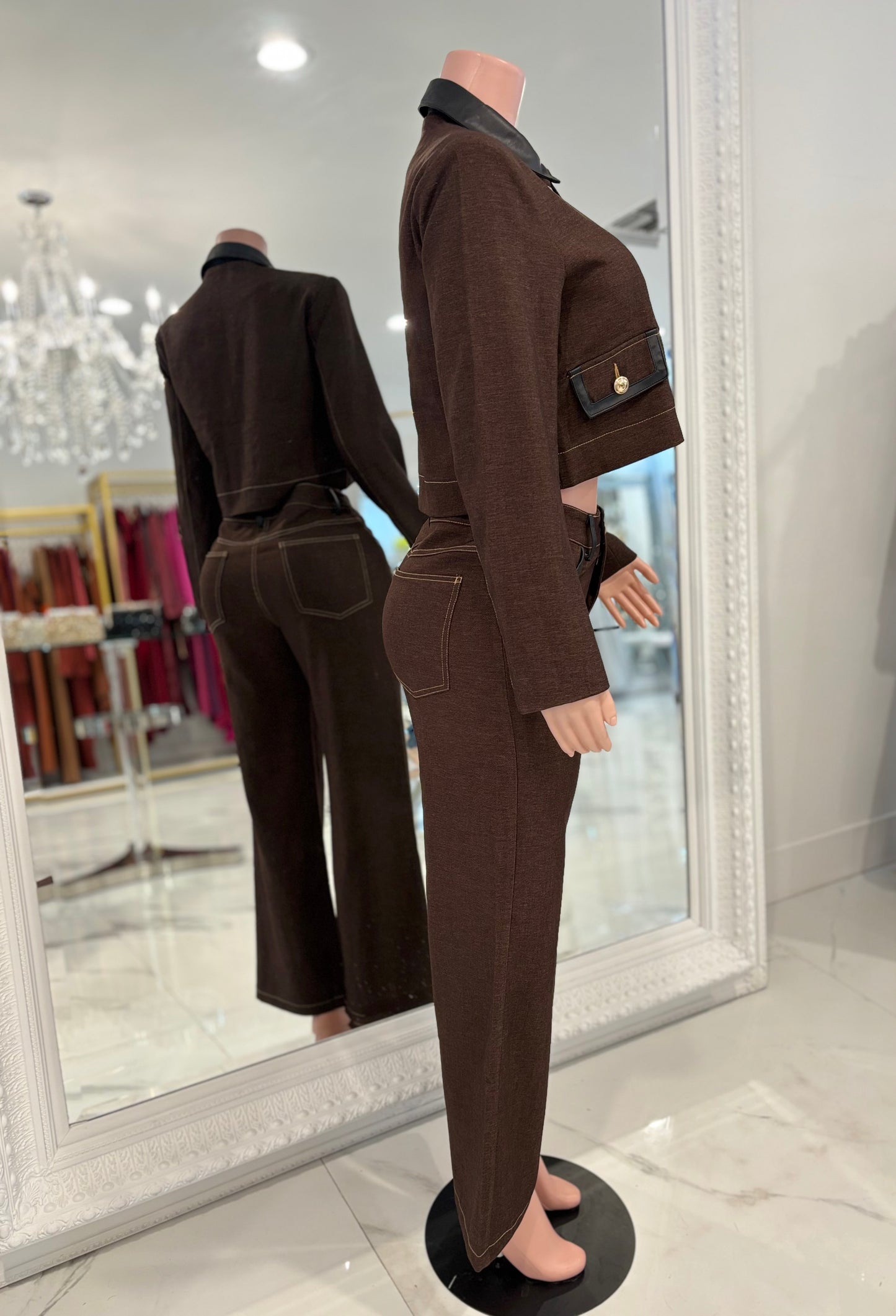 Sorry I Have Something More Important Pant Set Brown