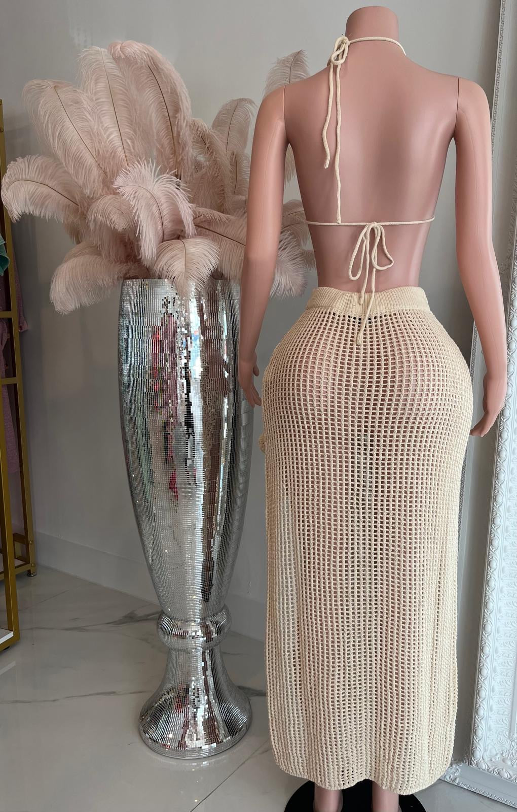 Bella Crochet Skirt Set Nude