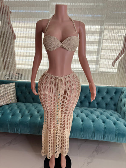 Sandshell Crochet Skirt Set Nude