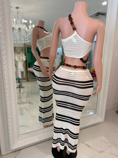 Tidal Weave Crochet Skirt Set White